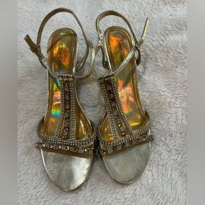 Gold Silver Slipper heels. About a 2 inch heel. Size 9